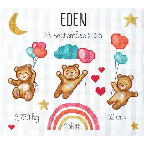 Kit point compt - Tableau de naissance - Mon petit monde arc en ciel