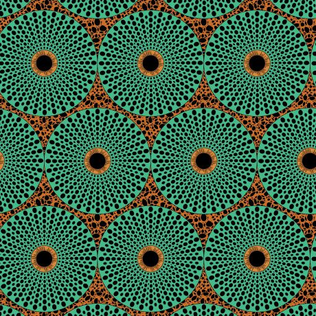 Tissu impression wax cercles turquoise