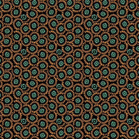 Tissu impression wax motif floral turquoise