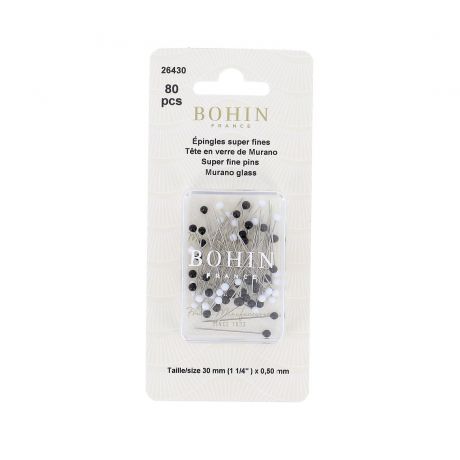 Épingle tête verre 30x0.50 noir/blanc x80