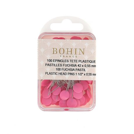 Épingle tête plastique pastille fuchsia 42x0,55mm 100u