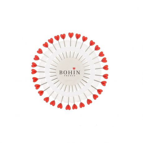 Épingle tête plastique coeur rouge 38x0.60mm disque x30
